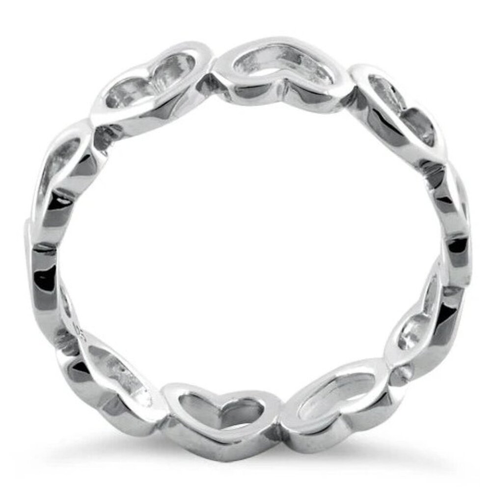 925 STERLING SILVER Hearts Eternity Band Ring Thumb Ring - Picture 15 of 16